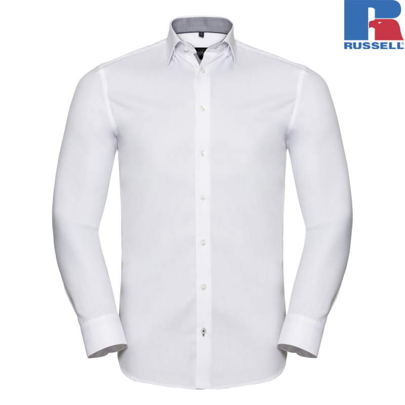Męska koszula Tailored Contrast Herringbone Shirt | Russell