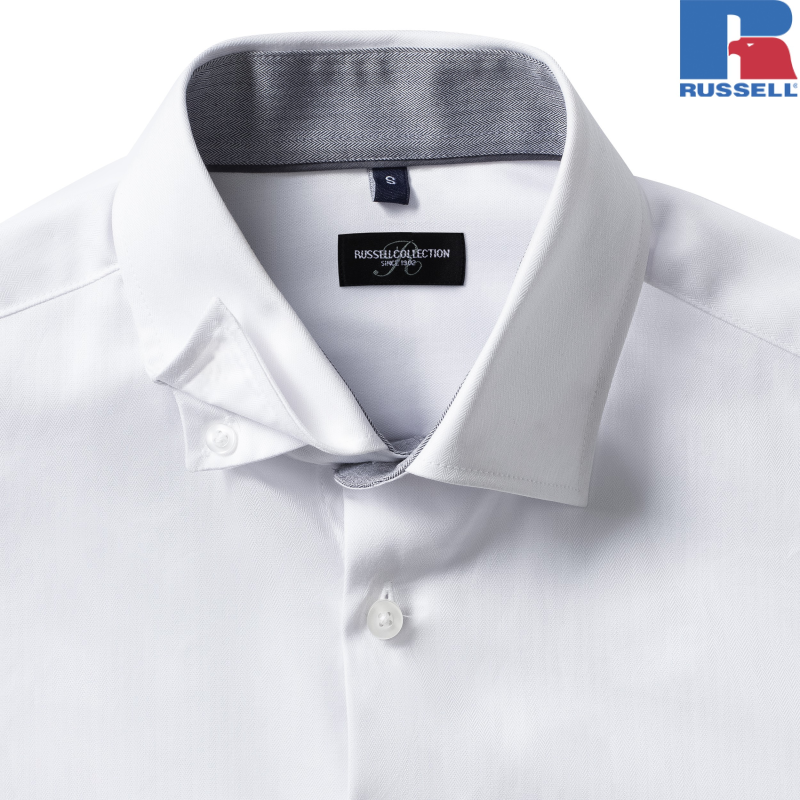 Męska koszula Tailored Contrast Herringbone Shirt | Russell