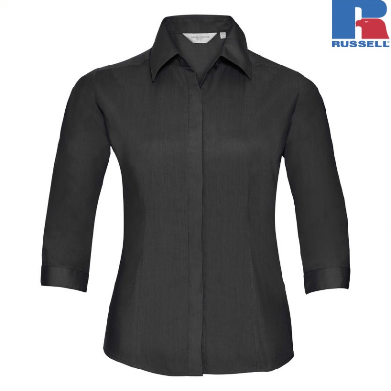 Koszula z rękawem 3/4, dopasowana z polibawełny poplin | Russell